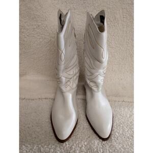 New White Leather Cowgirl Boots, Sz 7.5
